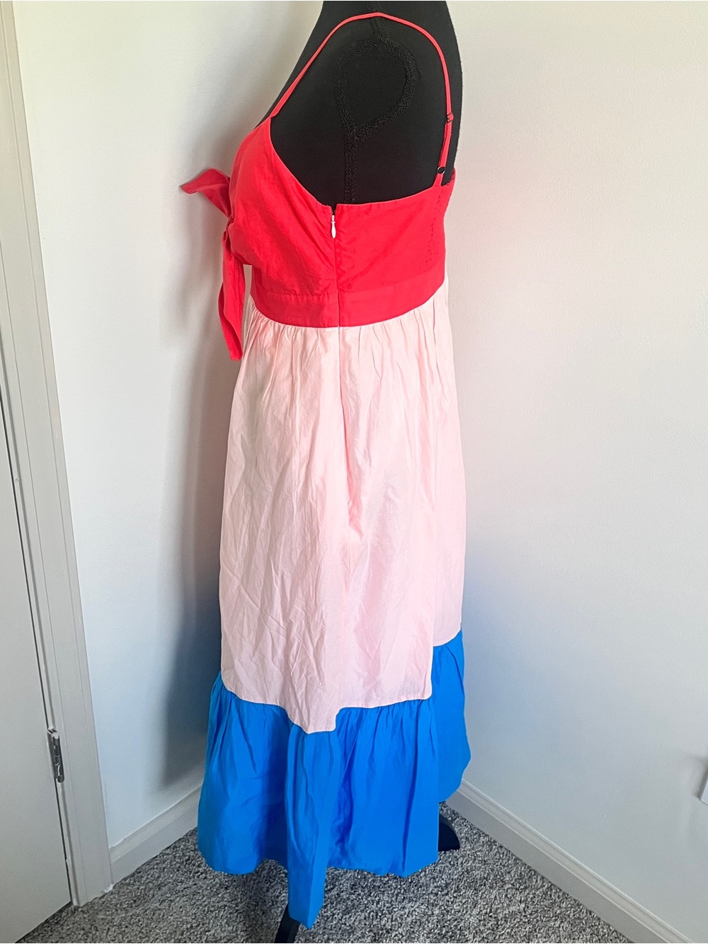 NWT J.Crew Colorblock tie-front cutout midi dress pink blue Sz 8 Beach Coastal - Picture 5 of 7